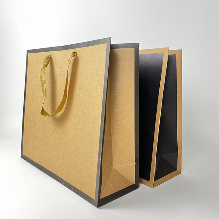Custom Bordered Kraft Paper Bags - Luxury Retail Shopping Bags with Premium Edges 