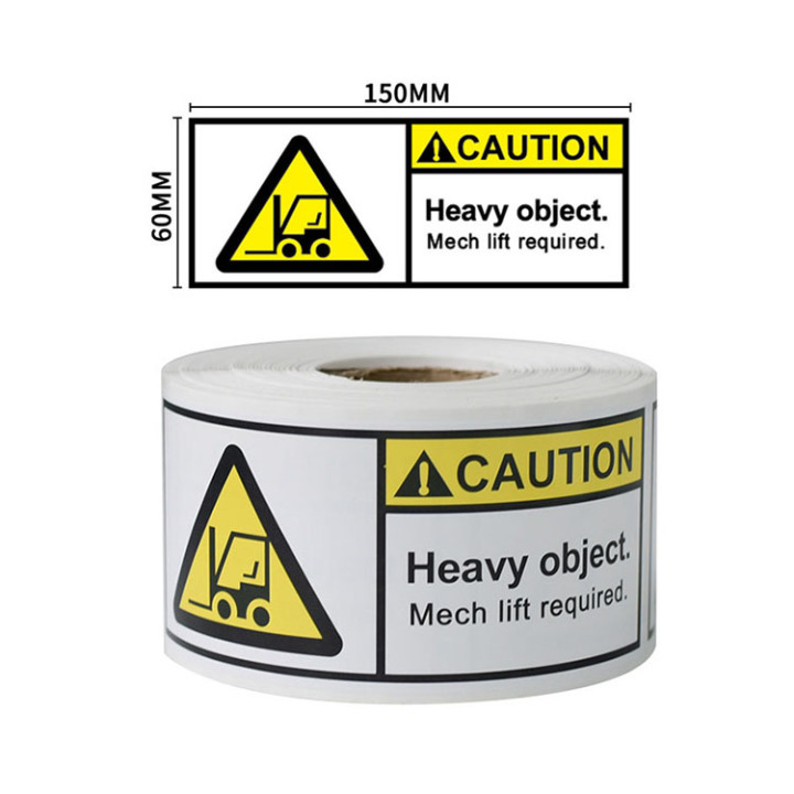 Caution Heavy Object Labels - Self-Adhesive Forklift Required Safety Stickers for Shipping & Warehouse 