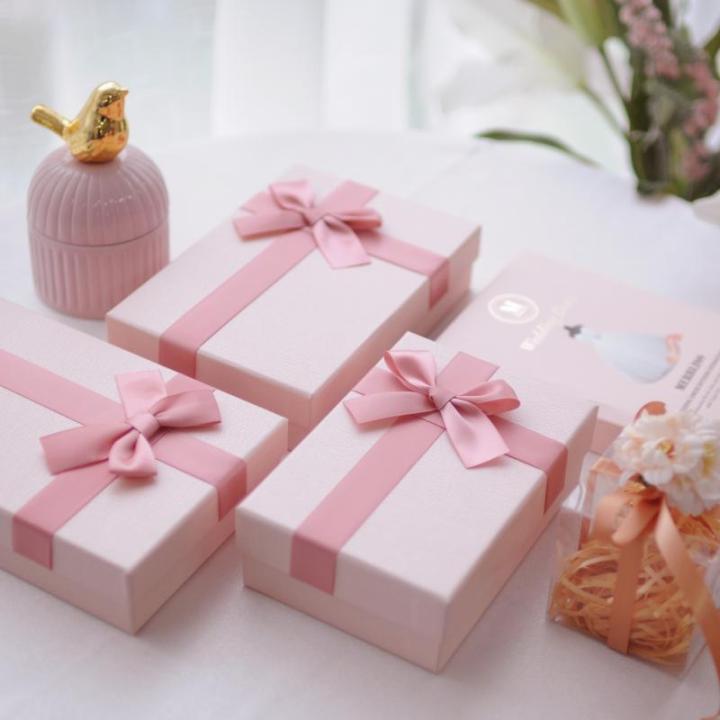 Custom Gift Boxes with Satin Ribbon, Luxury Pink Wedding Favor Boxes Bulk 