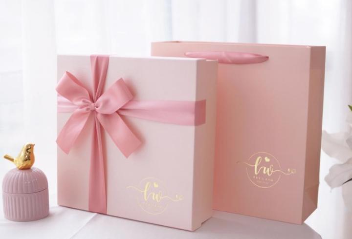 Custom Gift Boxes with Satin Ribbon, Luxury Pink Wedding Favor Boxes Bulk 