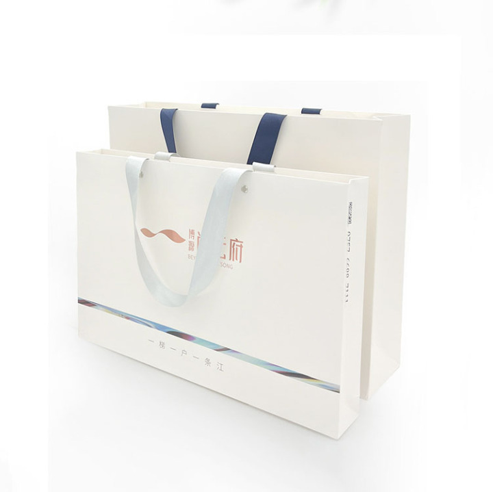 Premium Custom Logo White Gift Bags with Ribbon Handles for Retail 
