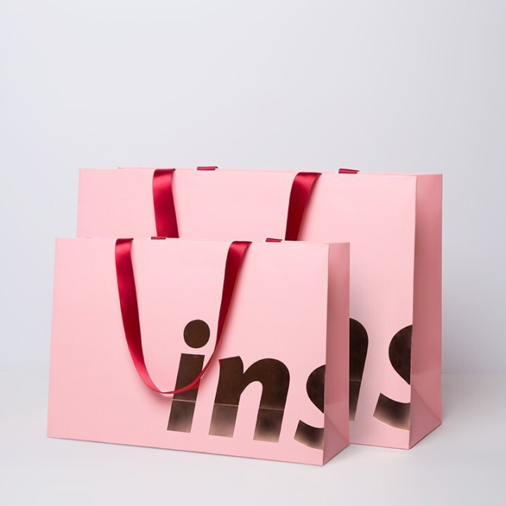 Wholesale Recyclable Pink Paper Shopping Bags with Printed Logo 