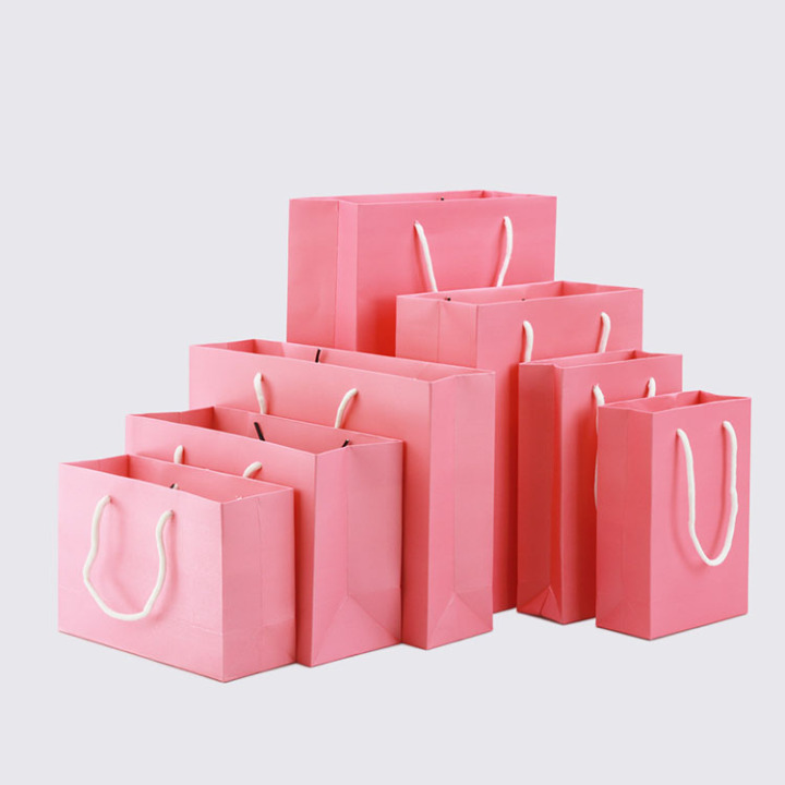 Wholesale Recyclable Pink Paper Shopping Bags with Printed Logo 