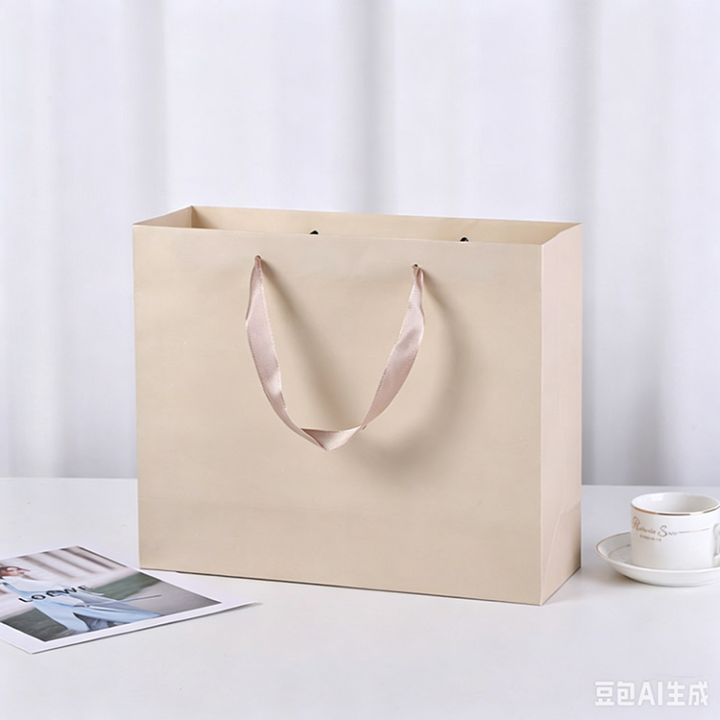 Wholesale & Customizable Elegant Beige Paper Gift Bag with Ribbon Bow 