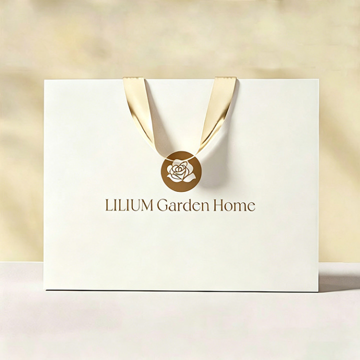 Premium Custom Logo White Gift Bags with Ribbon Handles for Retail 