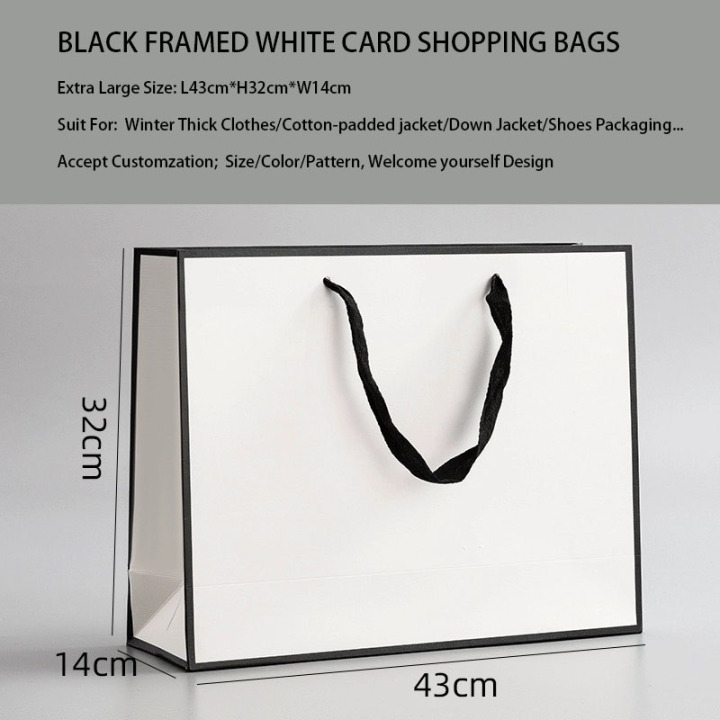 Elegant White Paper Bags with Black Handles for Retail & Branding 