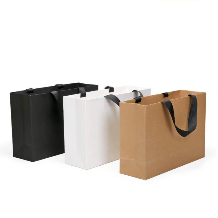 Premium Black White Kraft Paper Shopping Bags for Retail & Gifts 