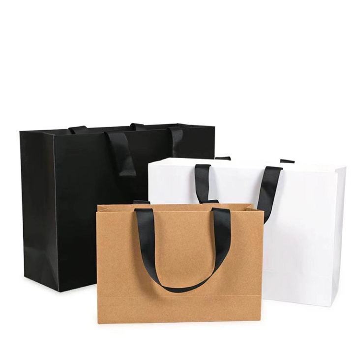 Premium Black White Kraft Paper Shopping Bags for Retail & Gifts 