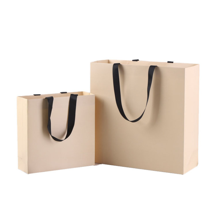 Wholesale & Customizable Elegant Beige Paper Gift Bag with Ribbon Bow 