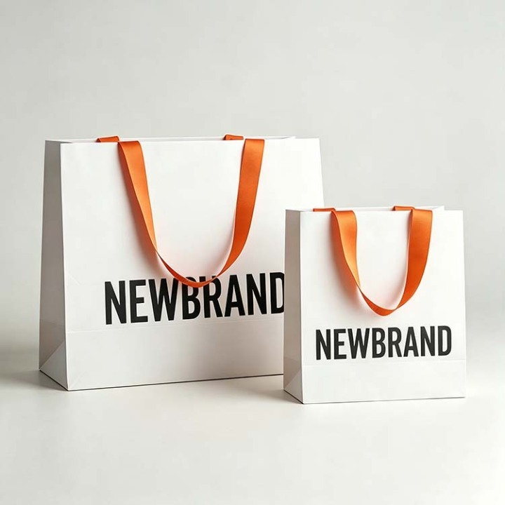 Premium Custom Logo White Gift Bags with Ribbon Handles for Retail 