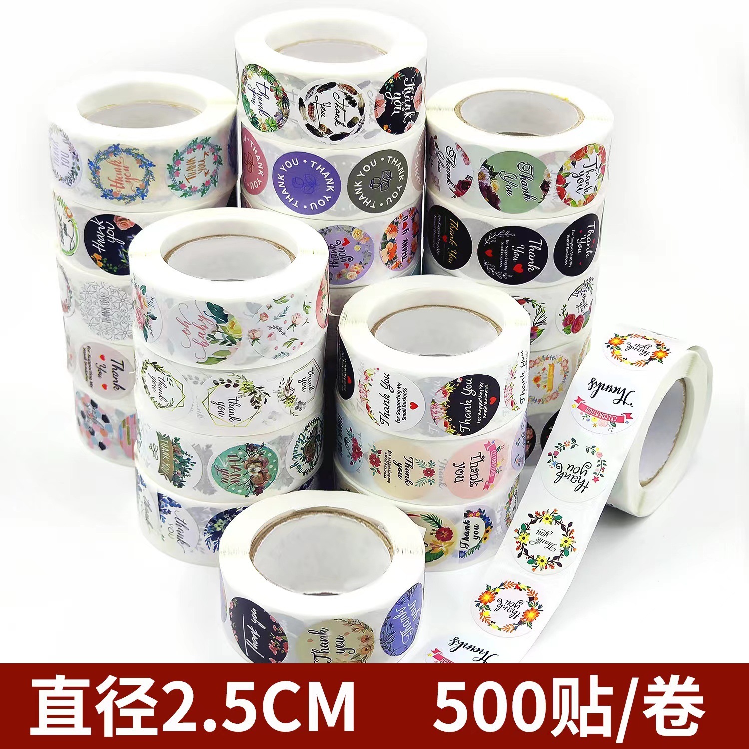 Floral Thank You Sticker Rolls – Self-Adhesive Round Labels for Small Business & Packaging 