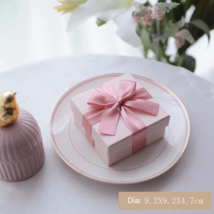 Custom Gift Boxes with Satin Ribbon, Luxury Pink Wedding Favor Boxes Bulk 