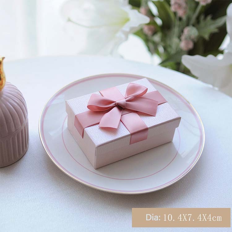Custom Gift Boxes with Satin Ribbon, Luxury Pink Wedding Favor Boxes Bulk 