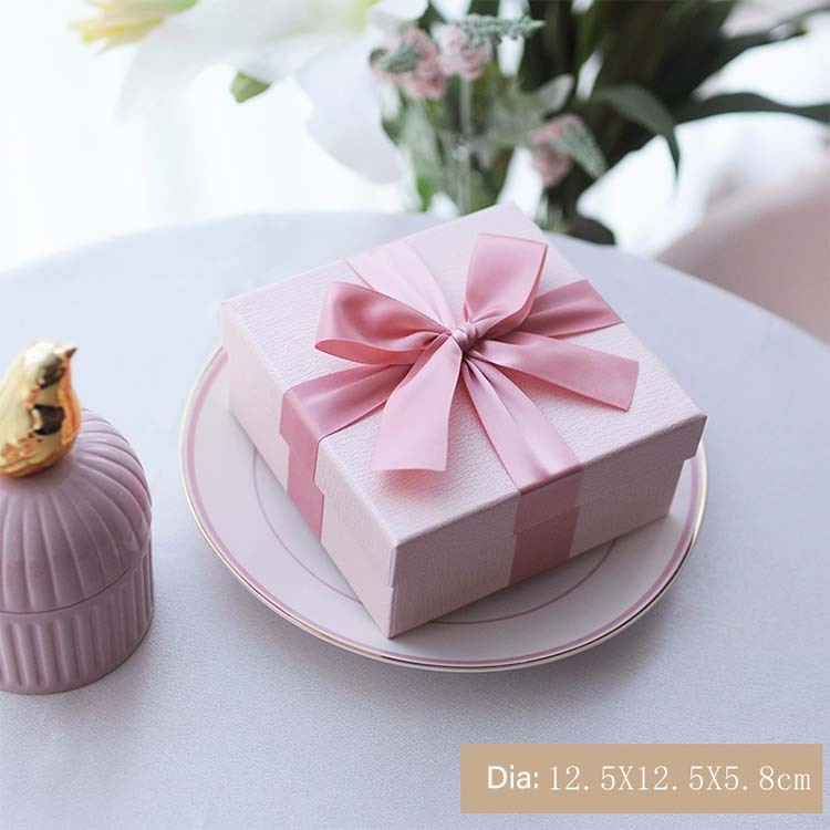 Custom Gift Boxes with Satin Ribbon, Luxury Pink Wedding Favor Boxes Bulk 