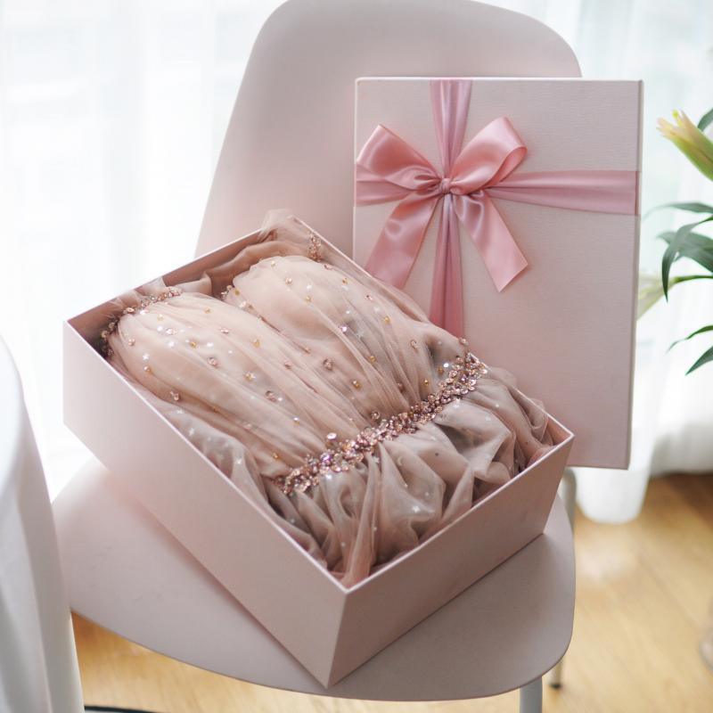 Custom Gift Boxes with Satin Ribbon, Luxury Pink Wedding Favor Boxes Bulk 