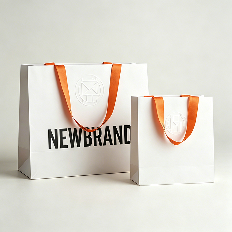 Premium Custom Logo White Gift Bags with Ribbon Handles for Retail 