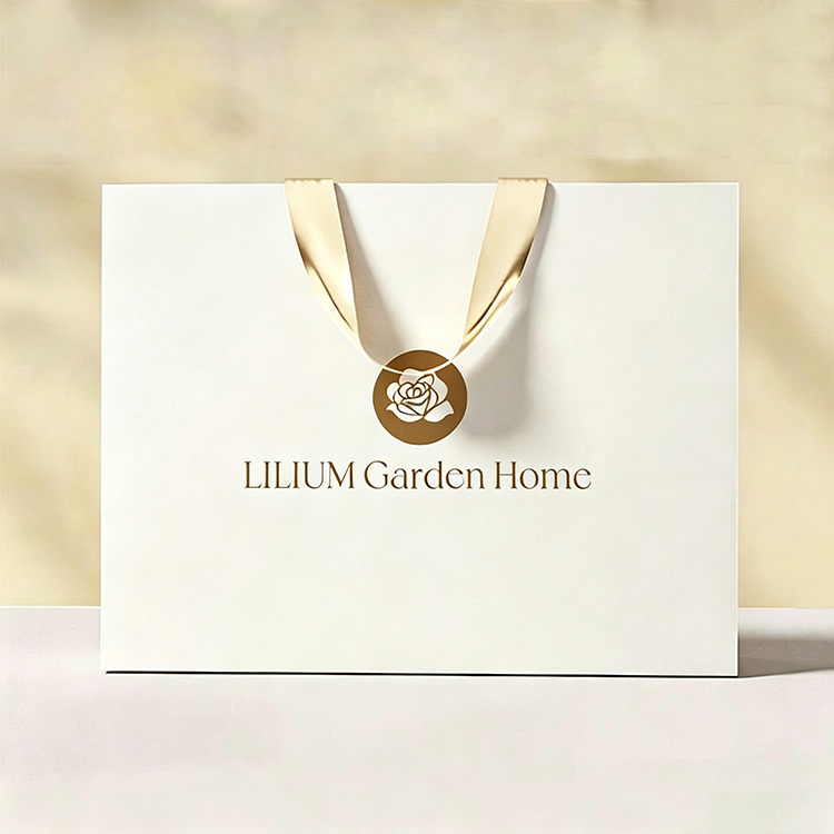 Premium Custom Logo White Gift Bags with Ribbon Handles for Retail 