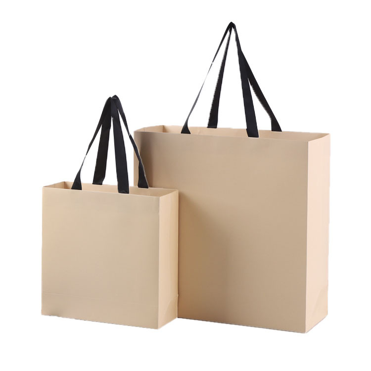 Wholesale & Customizable Elegant Beige Paper Gift Bag with Ribbon Bow