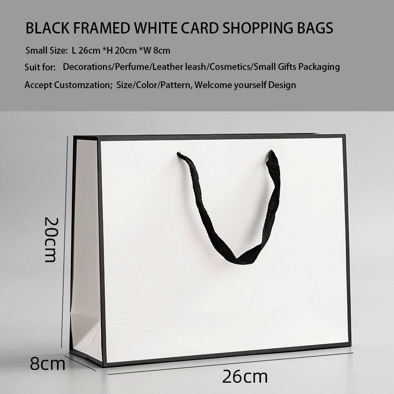Elegant White Paper Bags with Black Handles for Retail & Branding 