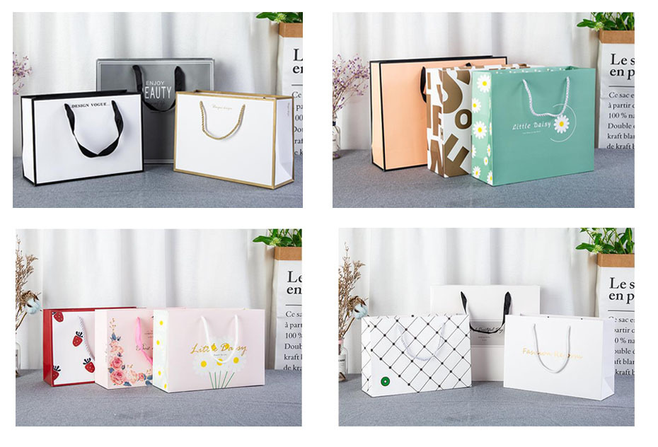 Elegant White Paper Bags with Black Handles for Retail & Branding 