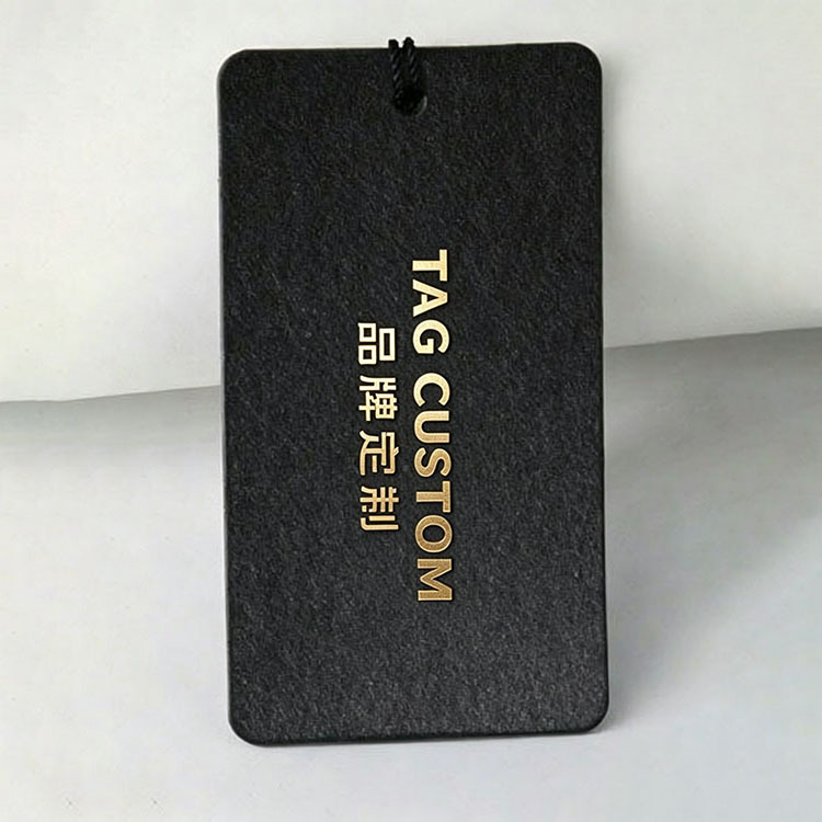 Custom Black Paper Hang Tags with Gold Foil Logo for Clothing 