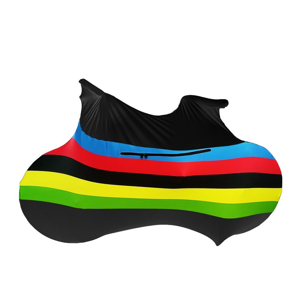 Universal stretchy bicycle cover for indoor use and transport