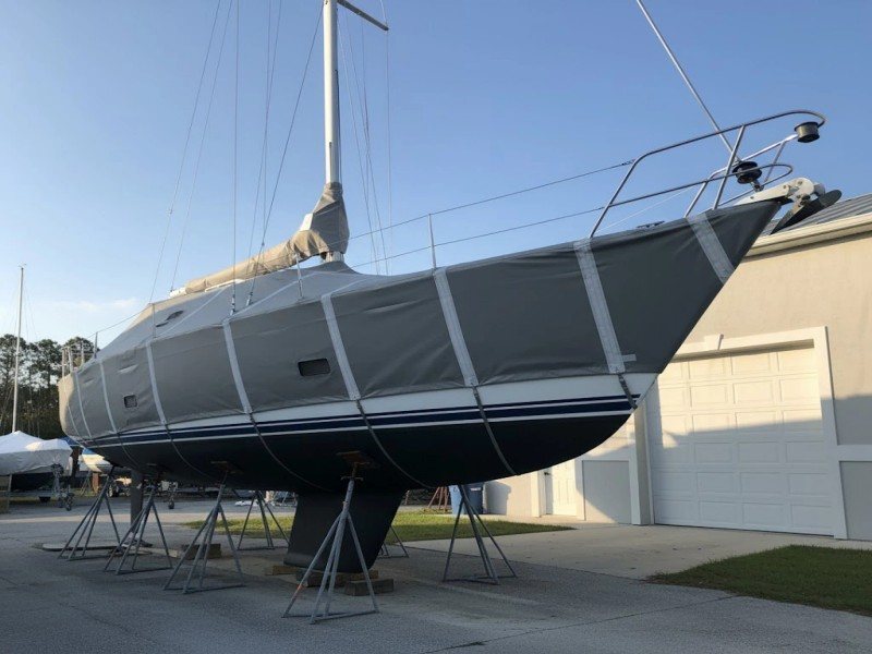 Canvas winter storage boat cover for off season lay up