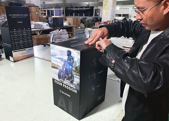 Retail-ready printed packaging boxes being prepared in the workshop