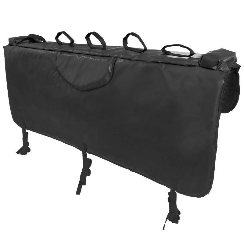 Universal tailgate pad carrying five mountain bikes