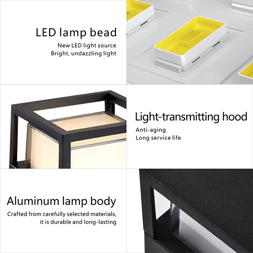 XZM Modern LED Wall Lamp, Black Aluminum, 12W, Waterproof IP66, Square and Round Design, High-Transparency Lampshade, Outdoor Indoor Lighting for Porch, Balcony, Garden XZM Modern LED Wall Lamp - Waterproof IP66 for Indoor & Outdoor LED wall lamp, waterproof lighting, porch lamp, garden light, modern design