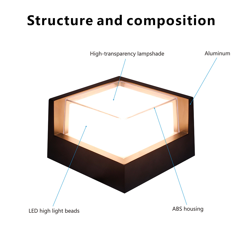 XZM LED wall light, 12W 3000K/6000K, modern outdoor porch light, 1000 lumens, double-layer aluminum square exterior wall mount, IP65 waterproof, suitable for house, balcony, porch and garden decoration XZM LED Wall Light 12W 3000K/6000K Modern Outdoor Porch Light LED wall light, outdoor porch light, waterproof wall light, aluminum exterior light,outdoor wall light