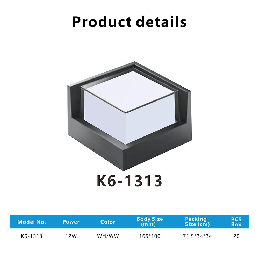 XZM LED wall light, 12W 3000K/6000K, modern outdoor porch light, 1000 lumens, double-layer aluminum square exterior wall mount, IP65 waterproof, suitable for house, balcony, porch and garden decoration XZM LED Wall Light 12W 3000K/6000K Modern Outdoor Porch Light LED wall light, outdoor porch light, waterproof wall light, aluminum exterior light,outdoor wall light