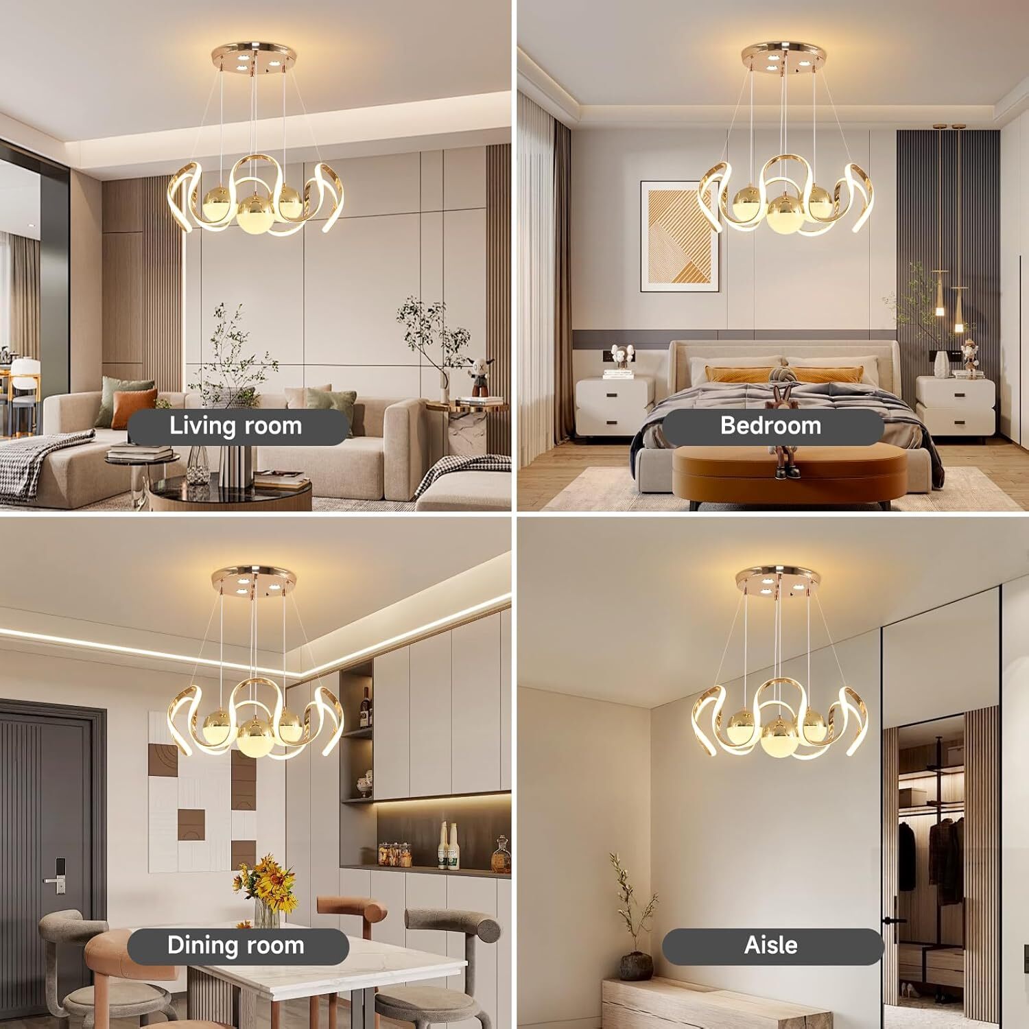 Modern LED Chandelier with Remote Control, Dimmable 3 Color Integrated LED Ceiling Pendant Light, Decorative Hanging Lamp for Living Room Bedroom Dining Room, Gold Modern LED Chandelier with Remote Control, Dimmable, Gold Finish LED Chandelier, Remote Control Lighting, Dimmable Ceiling Light, Pendant Lamp, Decorative Lighting