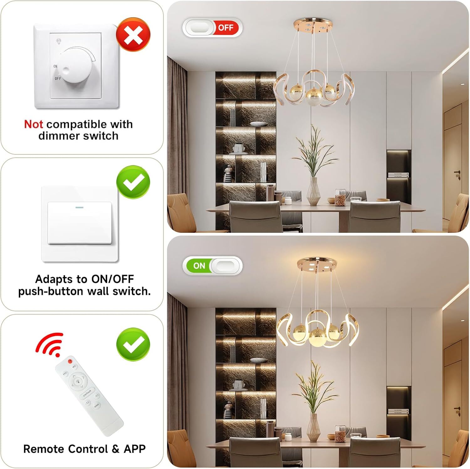 Modern LED Chandelier with Remote Control, Dimmable 3 Color Integrated LED Ceiling Pendant Light, Decorative Hanging Lamp for Living Room Bedroom Dining Room, Gold Modern LED Chandelier with Remote Control, Dimmable, Gold Finish LED Chandelier, Remote Control Lighting, Dimmable Ceiling Light, Pendant Lamp, Decorative Lighting