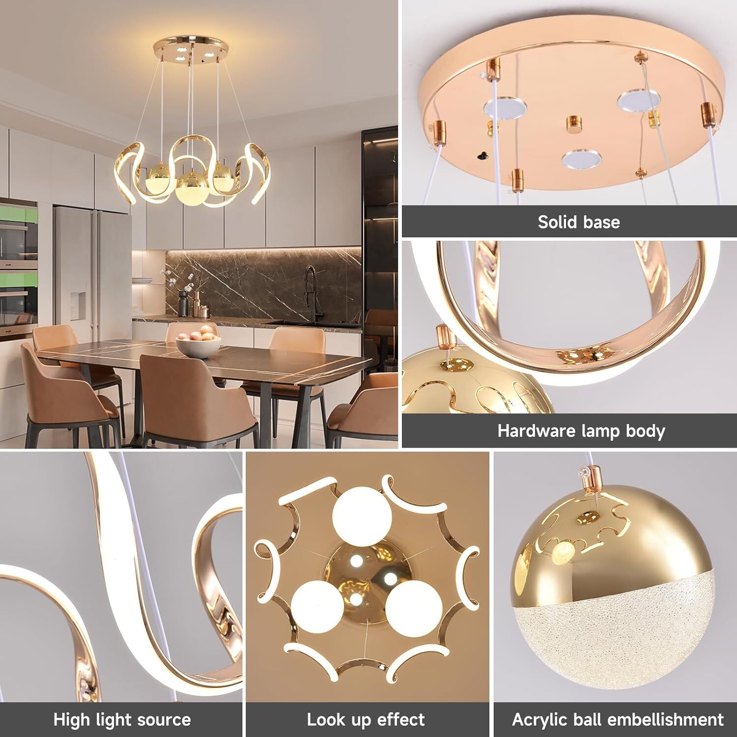Modern LED Chandelier with Remote Control, Dimmable 3 Color Integrated LED Ceiling Pendant Light, Decorative Hanging Lamp for Living Room Bedroom Dining Room, Gold Modern LED Chandelier with Remote Control, Dimmable, Gold Finish LED Chandelier, Remote Control Lighting, Dimmable Ceiling Light, Pendant Lamp, Decorative Lighting