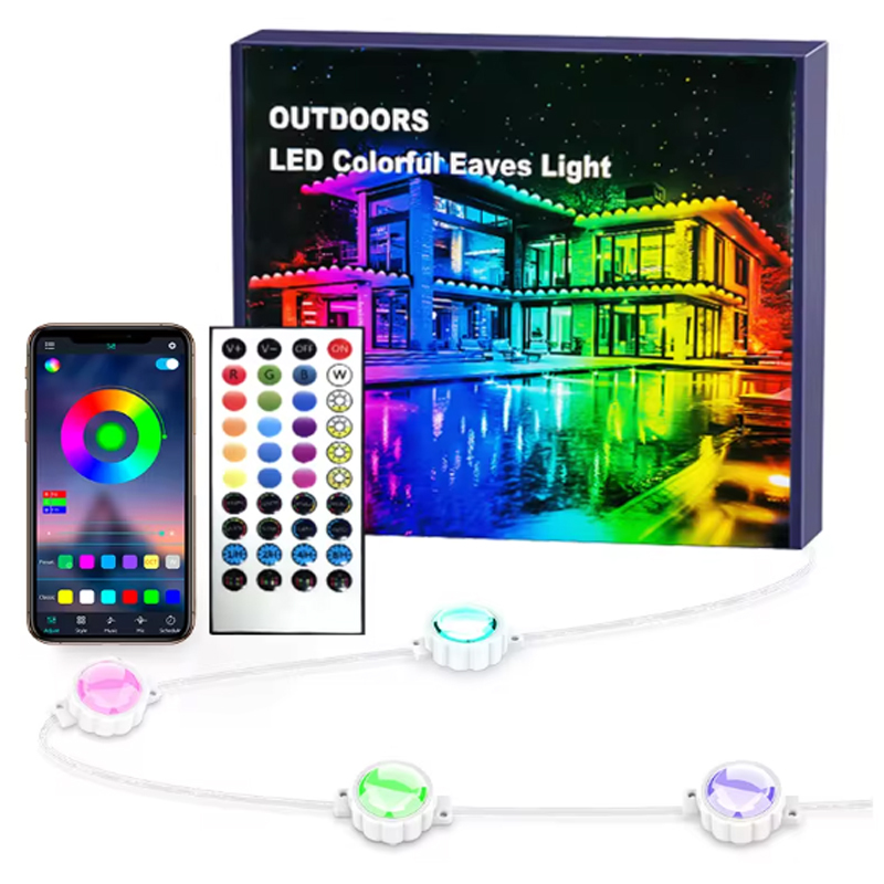 Smart RGB Permanent Outdoor LED Lights, Color Changing LED Eaves Lights, IP67 Waterproof, APP & Remote Dual Control, Music Sync, 16M Colors Timing DIY Modes, for House Exterior Roof Patio Garden Christmas Halloween Home Outdoor Decor,  Smart RGB Outdoor LED Lights - Color Changing IP67 Waterproof Smart RGB lights, outdoor LED lights, color changing lights, IP67 waterproof, music sync lights,String lights