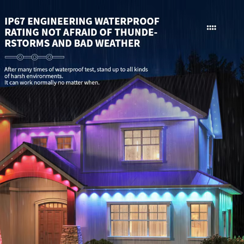 Smart RGB Permanent Outdoor LED Lights, Color Changing LED Eaves Lights, IP67 Waterproof, APP & Remote Dual Control, Music Sync, 16M Colors Timing DIY Modes, for House Exterior Roof Patio Garden Christmas Halloween Home Outdoor Decor,  Smart RGB Outdoor LED Lights - Color Changing IP67 Waterproof Smart RGB lights, outdoor LED lights, color changing lights, IP67 waterproof, music sync lights,String lights