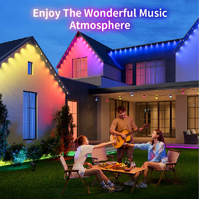 Smart RGB Permanent Outdoor LED Lights, Color Changing LED Eaves Lights, IP67 Waterproof, APP & Remote Dual Control, Music Sync, 16M Colors Timing DIY Modes, for House Exterior Roof Patio Garden Christmas Halloween Home Outdoor Decor,  Smart RGB Outdoor LED Lights - Color Changing IP67 Waterproof Smart RGB lights, outdoor LED lights, color changing lights, IP67 waterproof, music sync lights,String lights