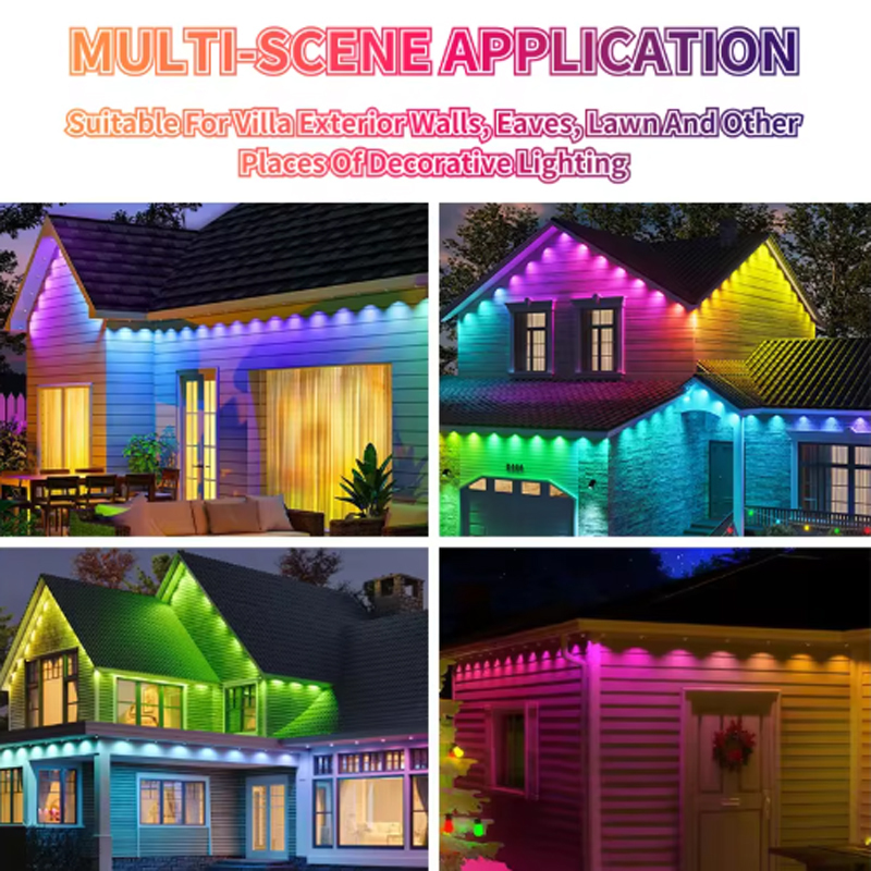 Smart RGB Permanent Outdoor LED Lights, Color Changing LED Eaves Lights, IP67 Waterproof, APP & Remote Dual Control, Music Sync, 16M Colors Timing DIY Modes, for House Exterior Roof Patio Garden Christmas Halloween Home Outdoor Decor,  Smart RGB Outdoor LED Lights - Color Changing IP67 Waterproof Smart RGB lights, outdoor LED lights, color changing lights, IP67 waterproof, music sync lights,String lights
