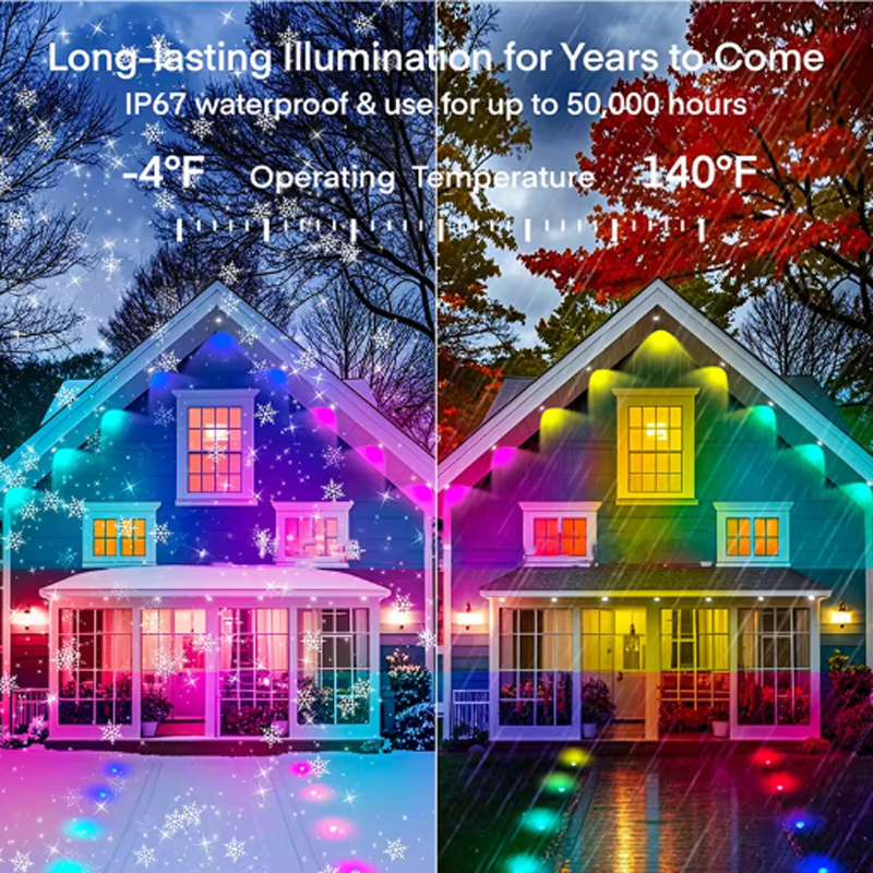 Smart RGB Permanent Outdoor LED Lights, Color Changing LED Eaves Lights, IP67 Waterproof, APP & Remote Dual Control, Music Sync, 16M Colors Timing DIY Modes, for House Exterior Roof Patio Garden Christmas Halloween Home Outdoor Decor,  Smart RGB Outdoor LED Lights - Color Changing IP67 Waterproof Smart RGB lights, outdoor LED lights, color changing lights, IP67 waterproof, music sync lights,String lights