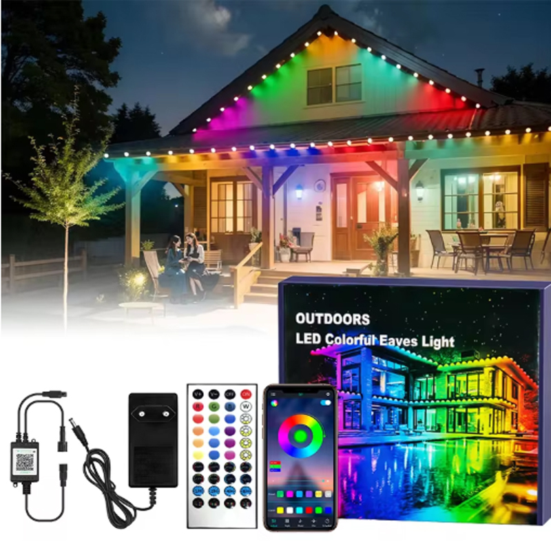 Smart RGB Permanent Outdoor LED Lights, Color Changing LED Eaves Lights, IP67 Waterproof, APP & Remote Dual Control, Music Sync, 16M Colors Timing DIY Modes, for House Exterior Roof Patio Garden Christmas Halloween Home Outdoor Decor,  Smart RGB Outdoor LED Lights - Color Changing IP67 Waterproof Smart RGB lights, outdoor LED lights, color changing lights, IP67 waterproof, music sync lights,String lights