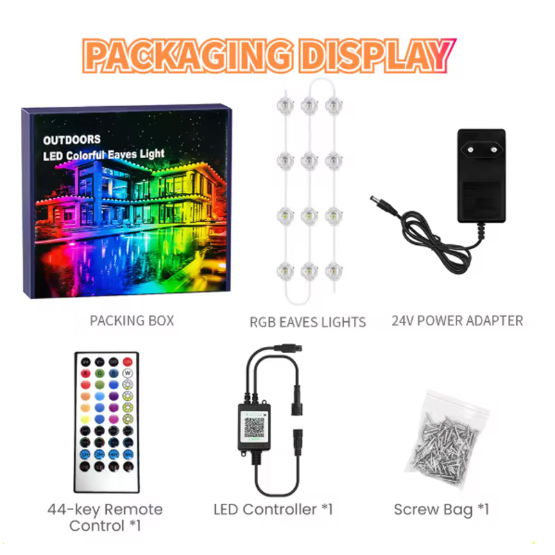 Smart RGB Permanent Outdoor LED Lights, Color Changing LED Eaves Lights, IP67 Waterproof, APP & Remote Dual Control, Music Sync, 16M Colors Timing DIY Modes, for House Exterior Roof Patio Garden Christmas Halloween Home Outdoor Decor,  Smart RGB Outdoor LED Lights - Color Changing IP67 Waterproof Smart RGB lights, outdoor LED lights, color changing lights, IP67 waterproof, music sync lights,String lights
