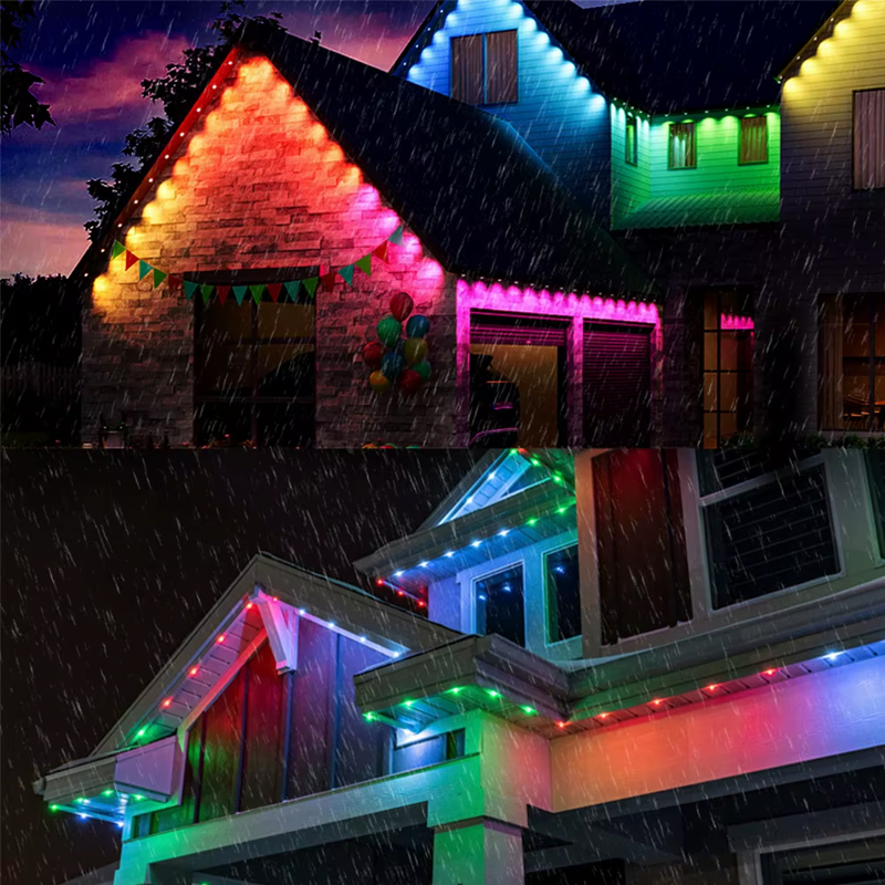 Smart RGB Permanent Outdoor LED Lights, Color Changing LED Eaves Lights, IP67 Waterproof, APP & Remote Dual Control, Music Sync, 16M Colors Timing DIY Modes, for House Exterior Roof Patio Garden Christmas Halloween Home Outdoor Decor,  Smart RGB Outdoor LED Lights - Color Changing IP67 Waterproof Smart RGB lights, outdoor LED lights, color changing lights, IP67 waterproof, music sync lights,String lights