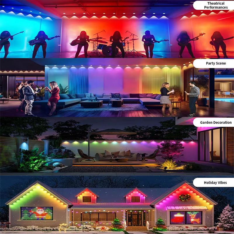 Smart RGB Permanent Outdoor LED Lights, Color Changing LED Eaves Lights, IP67 Waterproof, APP & Remote Dual Control, Music Sync, 16M Colors Timing DIY Modes, for House Exterior Roof Patio Garden Christmas Halloween Home Outdoor Decor,  Smart RGB Outdoor LED Lights - Color Changing IP67 Waterproof Smart RGB lights, outdoor LED lights, color changing lights, IP67 waterproof, music sync lights,String lights