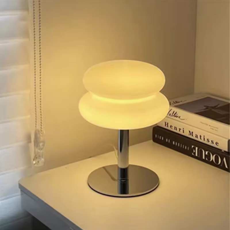 Aesthetic Vintage Dimmable Macaron Donut Egg Tart LED Table Lamp, Frosted Glass Chrome Base Flicker-Free Eye-Caring Glow, for Bedroom Living Room Dorm Home Office Decor, USB Powered 3 Color Modes Aesthetic Retro Donut LED Table Lamp | Dimmable USB Powered Eye-Caring Lamp for Bedroom Home Decor bedside lamp,Bedside Table Lamp,Table Lamp,night light,Tulip Table Lamp