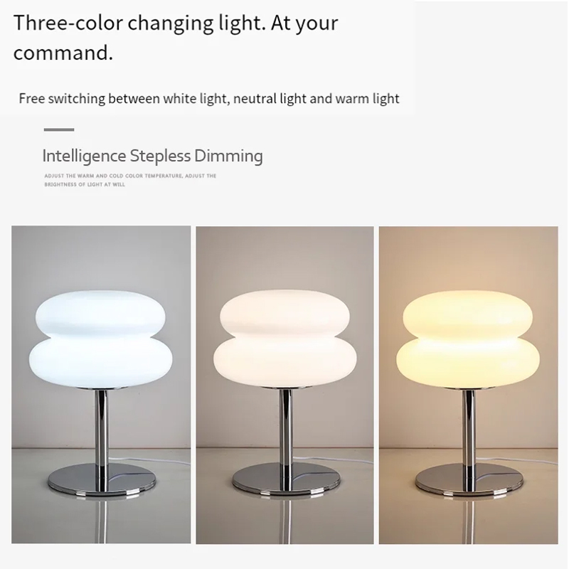 Aesthetic Vintage Dimmable Macaron Donut Egg Tart LED Table Lamp, Frosted Glass Chrome Base Flicker-Free Eye-Caring Glow, for Bedroom Living Room Dorm Home Office Decor, USB Powered 3 Color Modes Aesthetic Retro Donut LED Table Lamp | Dimmable USB Powered Eye-Caring Lamp for Bedroom Home Decor bedside lamp,Bedside Table Lamp,Table Lamp,night light,Tulip Table Lamp