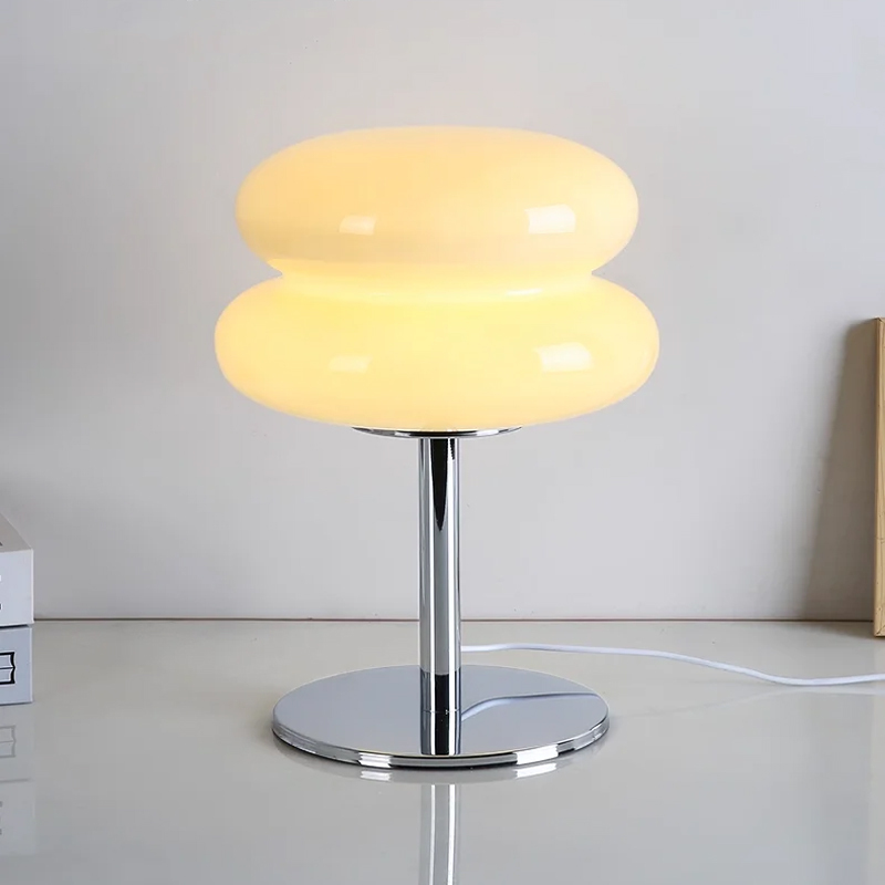 Aesthetic Vintage Dimmable Macaron Donut Egg Tart LED Table Lamp, Frosted Glass Chrome Base Flicker-Free Eye-Caring Glow, for Bedroom Living Room Dorm Home Office Decor, USB Powered 3 Color Modes Aesthetic Retro Donut LED Table Lamp | Dimmable USB Powered Eye-Caring Lamp for Bedroom Home Decor bedside lamp,Bedside Table Lamp,Table Lamp,night light,Tulip Table Lamp