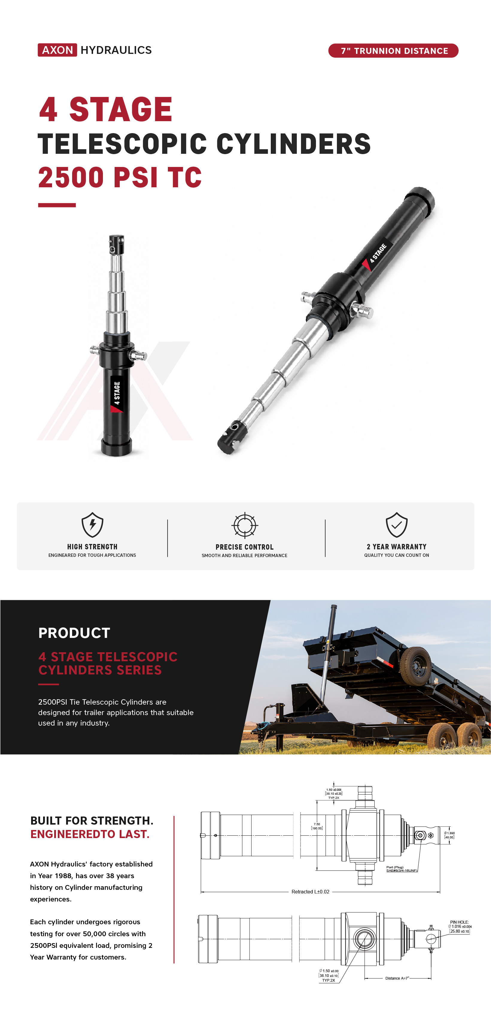 “ TC12T-192-4S-AXON ", 4 Stage, 12 Ton Of 192" Stroke Telescopic Cylinder, MOQ is 21pcs/Plate "TC12T-108-5S-AXON", 5 Stage, 12 Ton Of 108" Stroke Telescopic Cylinder, MOQ is 21pcs/Plate 