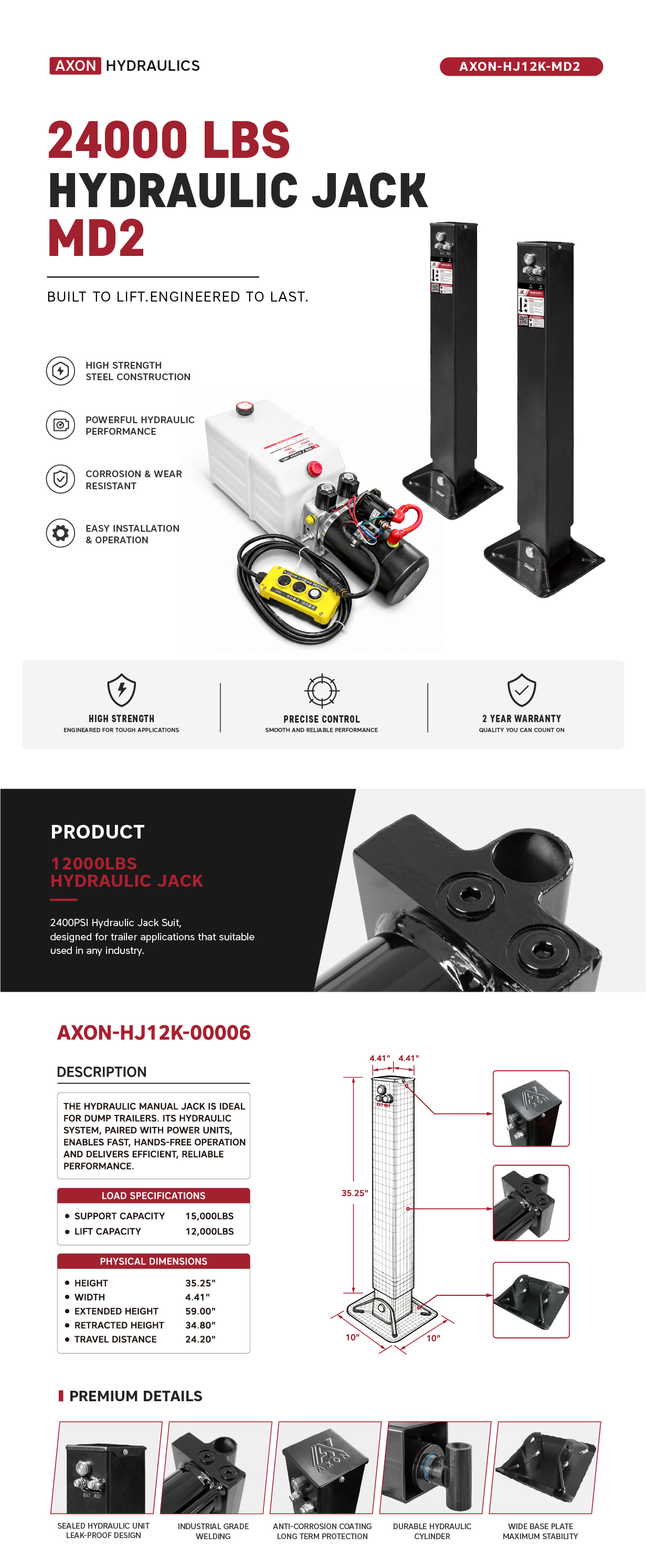 "AXON-HJ12K-MD2", 24,000 LBS Double Hydraulic Jack Units, MOQ is 10pcs/Plate  