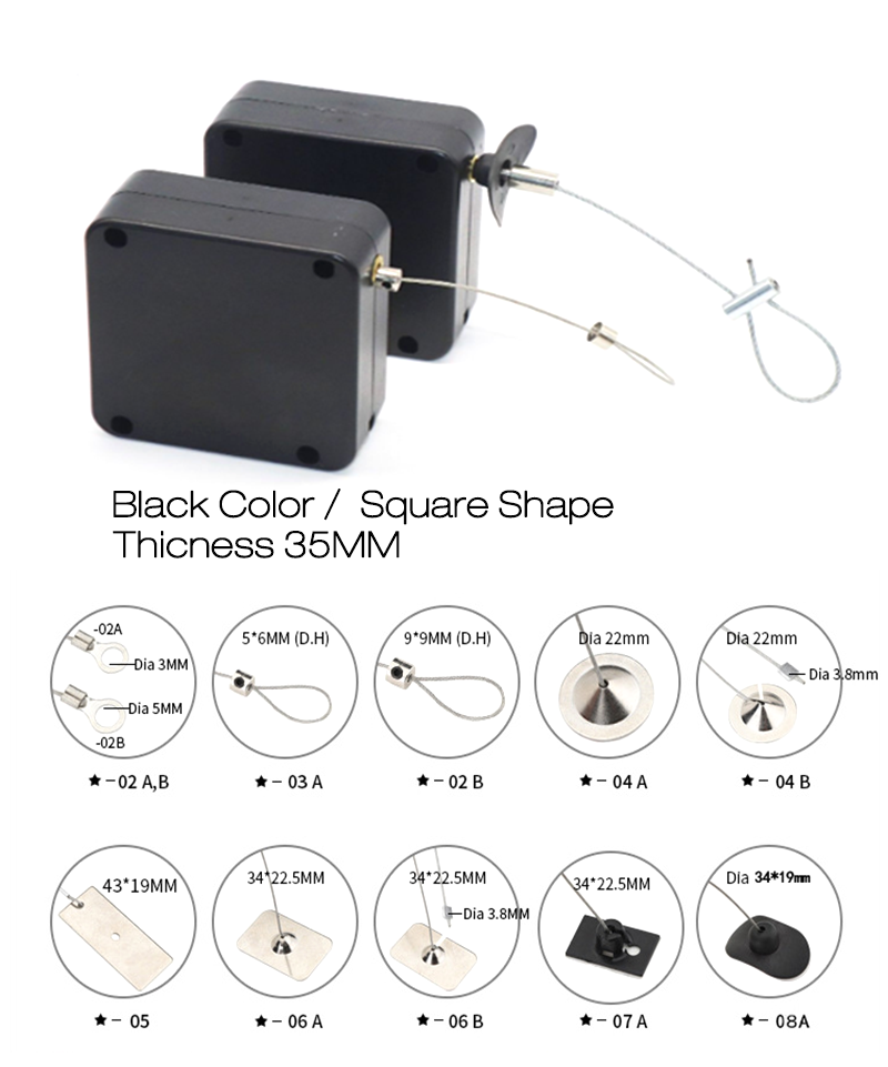 Secure Loss Prevention Black Heavy Duty Square ABS Pull Box With Cord Loop And Key For Retail
